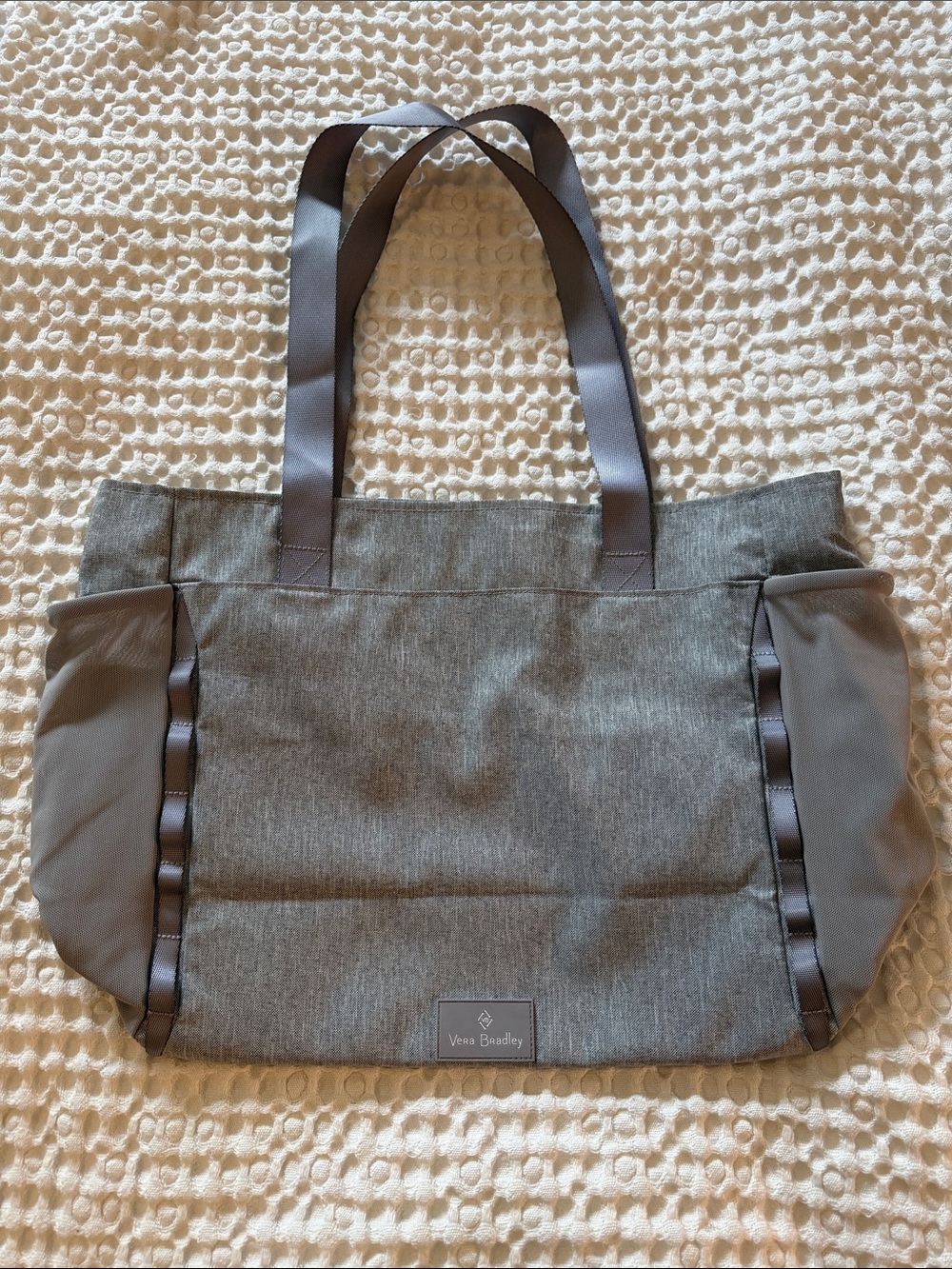 Vera Bradley Gray Shoulder Tote with Dark Strap Accents